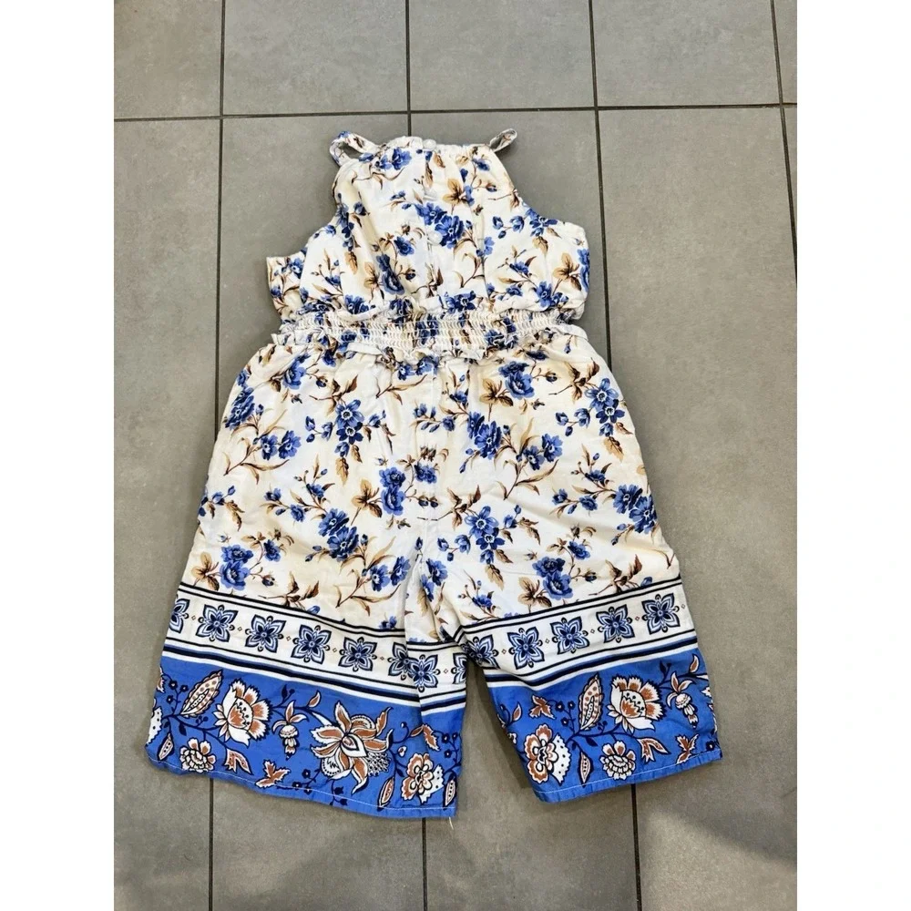 Janie and Jack Floral Jumpsuit 12-18 Months Blue Ruffles Cute Summer Beach Vacay